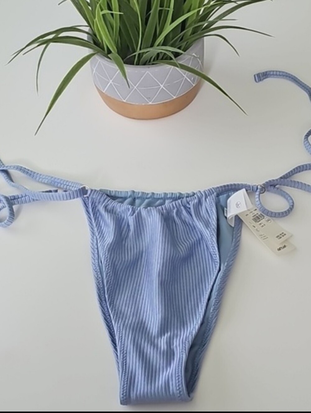 NWT Aerie Shine Ribbed Cheekiest Women's Tie-Side Bikini Bottom Monaco Blue